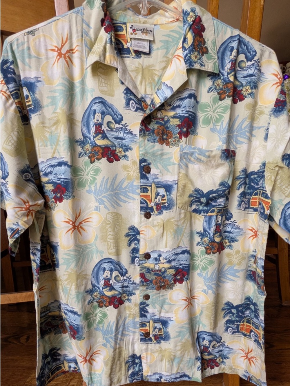 Authentic Walt Disney World Mickey Mouse Hawaiian Shirt - Yellow - Large